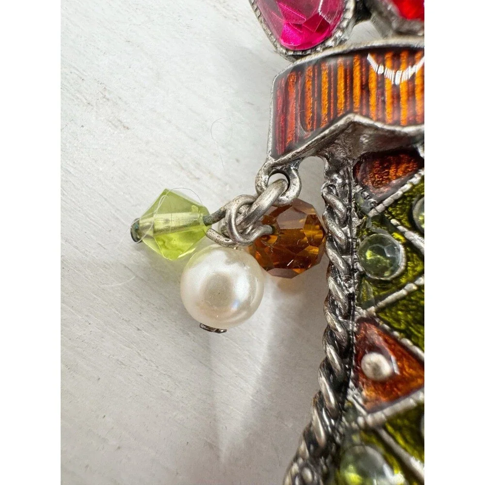 KC Kenneth Cole Classic Christmas Stocking Crystal Gems Brooch Cha Cha Beads